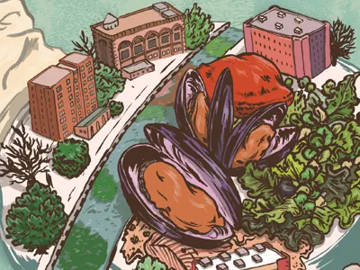 Locally sourced food editorial brooklyn editorial food foodie illustration local magazine mussels newyork salad
