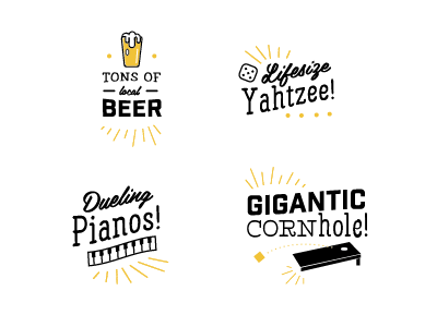 graphic elements bee cornhole dice pianos