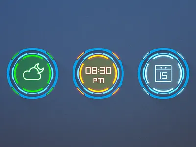 Neon blueant calendar clock flat weather