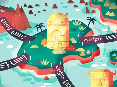 Totem Island android bridge gold illustration island jungle map ocean totem