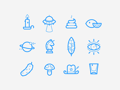 icons! alien candle eye feather glass hat horse icon lemon mushroom outline planet