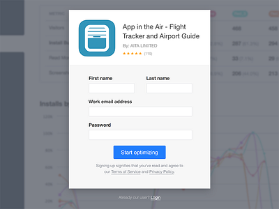 Personalized sign up ab analytics app charts iphone itunes login mobile sign up signup split testing