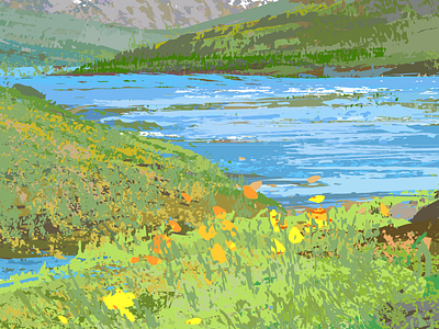 Lake In Hills brushes bushes landscape reflection texture trees vector water