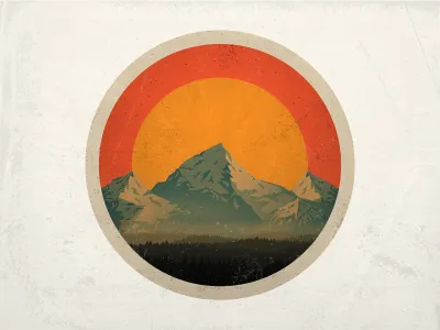 Mountain Landscape branding forest illustration landscape logo mist mountain mountains sun sunset trees vector