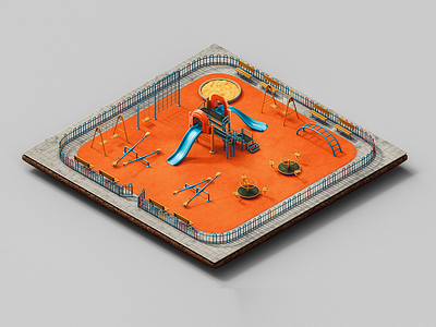 Playground children icon illustration isometric modo ortho playground