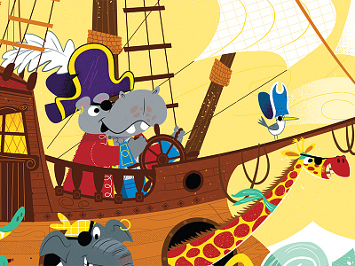 Animal Pirates - Captain Hippo aligator cartoon elephant gator giraffe hippo pirates silly vector