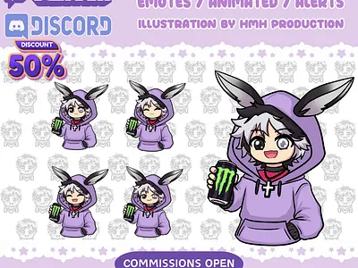 custom png tuber alerts boy cartoon chibi discord emoji emotes gaming hoodie kickstater monster energy panel png png tuber purple rabbit stickers streaming twitch vtuber