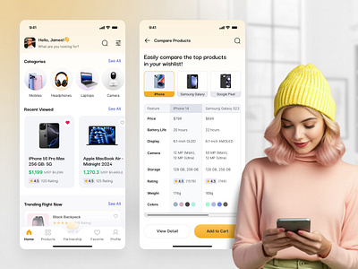 Next-Gen eCommerce App UI appdesign dribbble dribble ecommercedesign figma gadgetstore mobileapp online shopping productcomparison shopping shopping app techstore uidesign uiux uxdesign