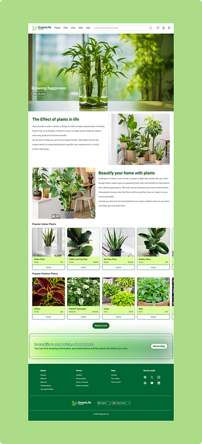 "green life" Plant Shop Web Site Project flower graphic design green indoor plants information logo online shop online shope outdoor plants plant shop plant store plants ui ux website