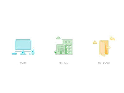 Work.Office.Outdoor flat icon illustrations outline workplace