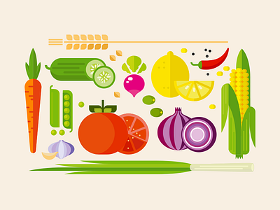 Vegetables carrots corn flat icons illustration kit8 lemon onion set tomato vector vegetables