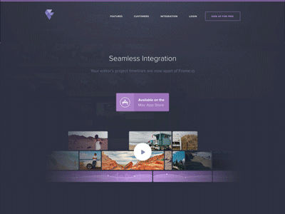 Integration site (Animated) animation app frameio landing mac marketing page plugin website