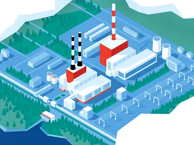 Nuclear power plant. Isometric :) blue city factory green illustration isometric russia