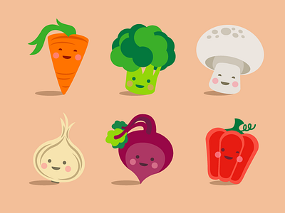 Cute Veggies beet broccoli carrot cute food illustration mushroom onion pepper vector veggies