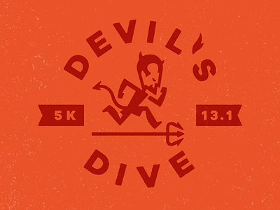 Devil's Dive Logo character circle crest design devil event fire illustration logo people pitchfork run