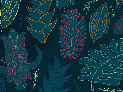 Pura Vida art costa rica flowers illustration lines masks neon plant tribal
