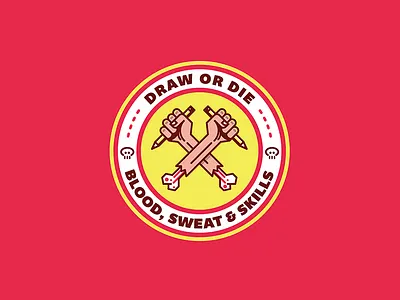 Draw or die arms badge blood bones draw hands headskull logo pencil skin skull