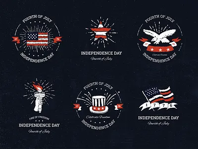 Hand drawn independence day logo badges 4th badge day freedom independence july liberty logo old retro ribbon vintage