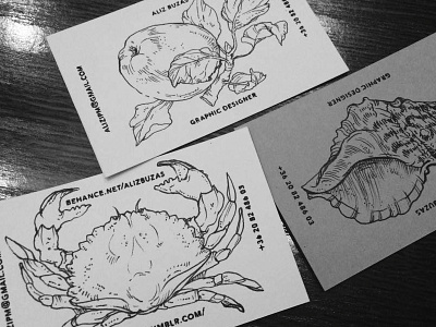 business card apple black and white business card crab design designer doodle draw graphic handmade paper shell