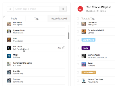 Radio.co Playlist Builder app list music playlist search songs tags ui web