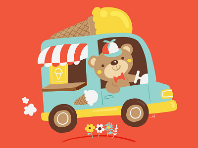 Ice Cream Bear bear cream dessert floral flower ice ice cream illustration mint sweet vector