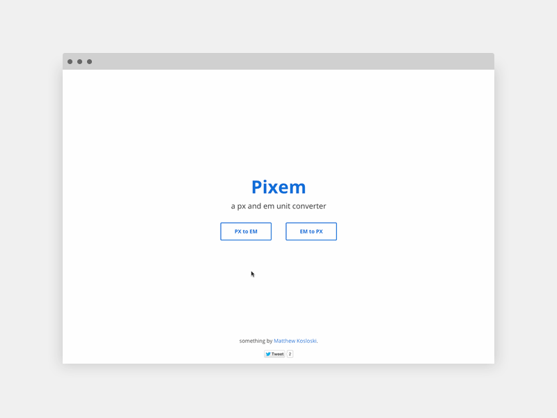 Pixem — A px and em unit converter blue css design em html javascript jquery modal px units web website