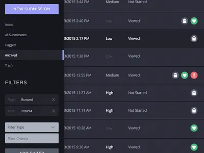Submission List and Navigation compstak sass task management ui ux