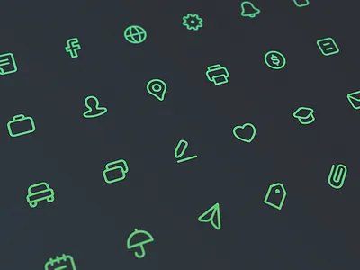 Icons for Zoomlee app alterplay car category globe glyph heart icon outline pin small umbrella