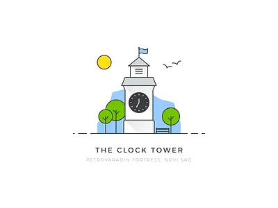 Petrovaradin Fortress - Clock Tower colorful design flat geometric illustration novi sad serbia tower vector