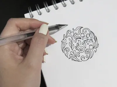Floral logo elements floral flowers handdrawing illustration logo pen sketch