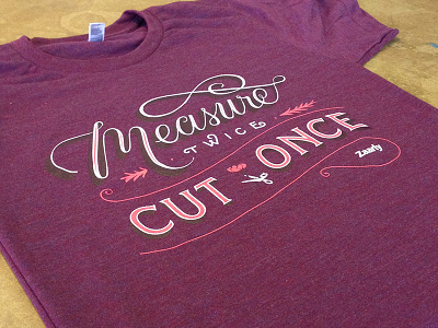 Measure Twice Cut Once hand drawn screen print tshirt zaarly