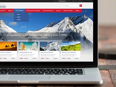 Evershine Tours Travels blue clean columns dropdown modern red tourism travel website