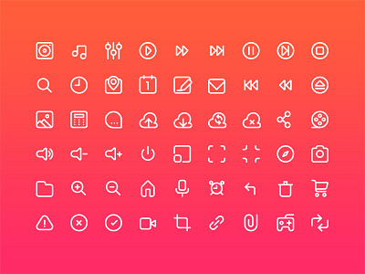 Multimedia icon set flat glyphs icons illustration ios iphone multimedia stroke vector web