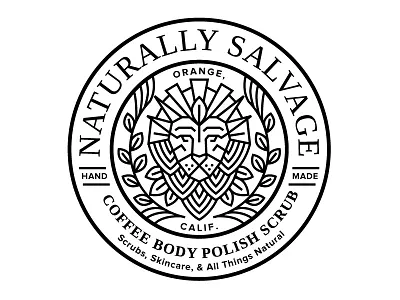 Naturally Salvage Label Seal bold deco illustration label laurel leaf leaves lion monoline natural seal