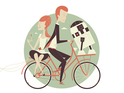 We're Getting Married! bike c3po illustration invitation love marriage r2d2 star wars wedding