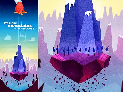 Mountains clouds hand marionette mountain poster roll up