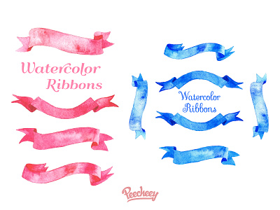 Watercolor ribbons adobe blue free illustrator pink ribbons set vector watercolor
