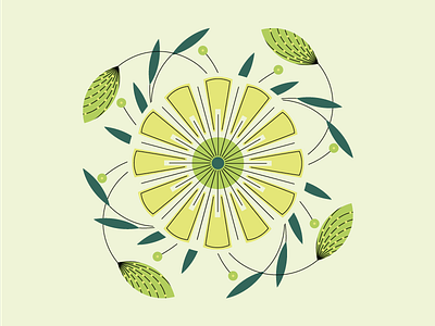 Retro Floral floral green illustration pattern retro vintage yellow