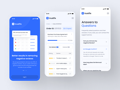 Remove Negative Reviews • trustfix answer blue design digital edit faq figma login mobile question remove responsible review trustfix ui white