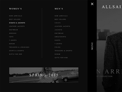 Redesign Concept - ALLSAINTS / Menu concept creative design extreme sports mobile redesign responsive sports ui ux web design website