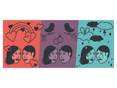 Quettra Insights - "Stages of Dating" Illustration birds breakup engaged hearts illustration illustrator love portrait romance vector wedding