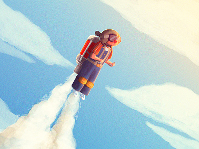 Tomorrowland boy clouds illustration jetpack sky tomorrowland