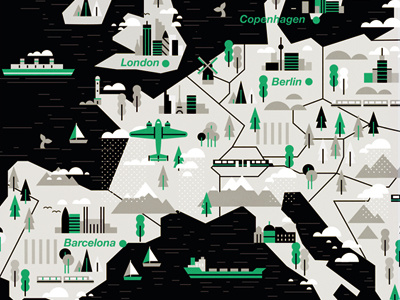 Huck Magazine x Nike SB Euro Series city europe landscape map mountains plane ship snow train trees vector yacht