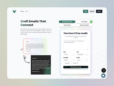 Email Craft: AI-Powered Landing Page ai powered ai writing automation communication tools design email marketing email optimazation email templates illustration landing page software ui ui design user friendly ux ux design uxui web ui web ux white mode