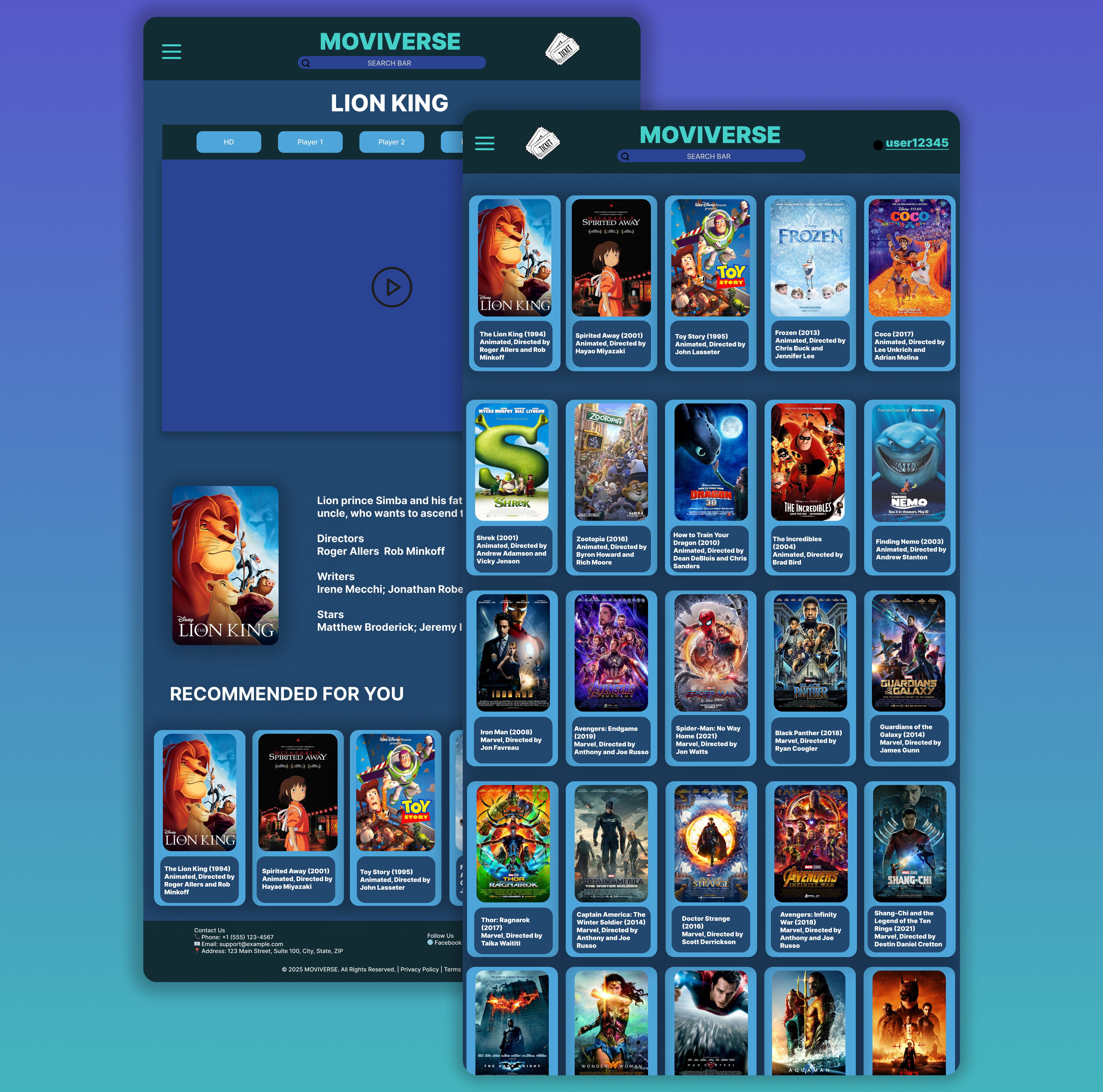 Example of Movie Site Moviverse