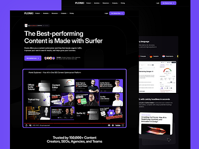 PLONKI Content Optimization Platform UI ai powered bold typography clean aesthetics content editor content marketing conversion focused data visualization digital platform interactive ui marketing tool modern layout professional ui saas design seo tool smooth experience ui design ux strategy ux ui video preview web dashboard