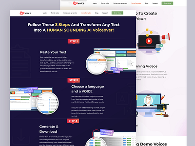 AI Voiceover Generator UI ai voiceover clean typography content creation contrast design conversion focused digital product engaging ui interactive elements marketing tool modern interface step by step text to speech ui ui design ui layout user friendly ux ux design visual hierarchy voice generator