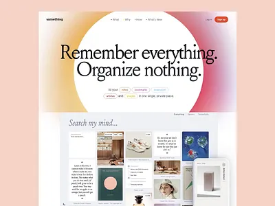 Minimalist Memory Organization UI bookmark manager calm aesthetics clean typography digital workspace grid layout inspiration board interactive elements intuitive ux minimalist ui modern design motion graphics note taking personal dashboard seamless navigation search interface soft colors soft gradients ux simplicity ux ui visual memory