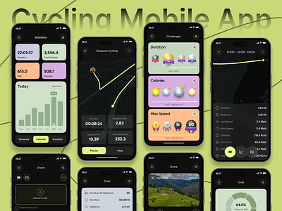 Cycling Mobile App app design bicycle bike cycling cycling app cycling app ui cycling mobile app cycling tracker electric bike fitness health tracking ios app maps mobile app route shasanko das sports app tracker tracker app ui ux