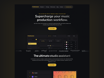 AI-Powered Music Production UI ai music audio tools bold typography clean aesthetics creative assistant creative tool dark theme dashboard layout digital platform interactive ui music dashboard music library music production music technology music workflow professional design sample generator ui design ux design ux ui